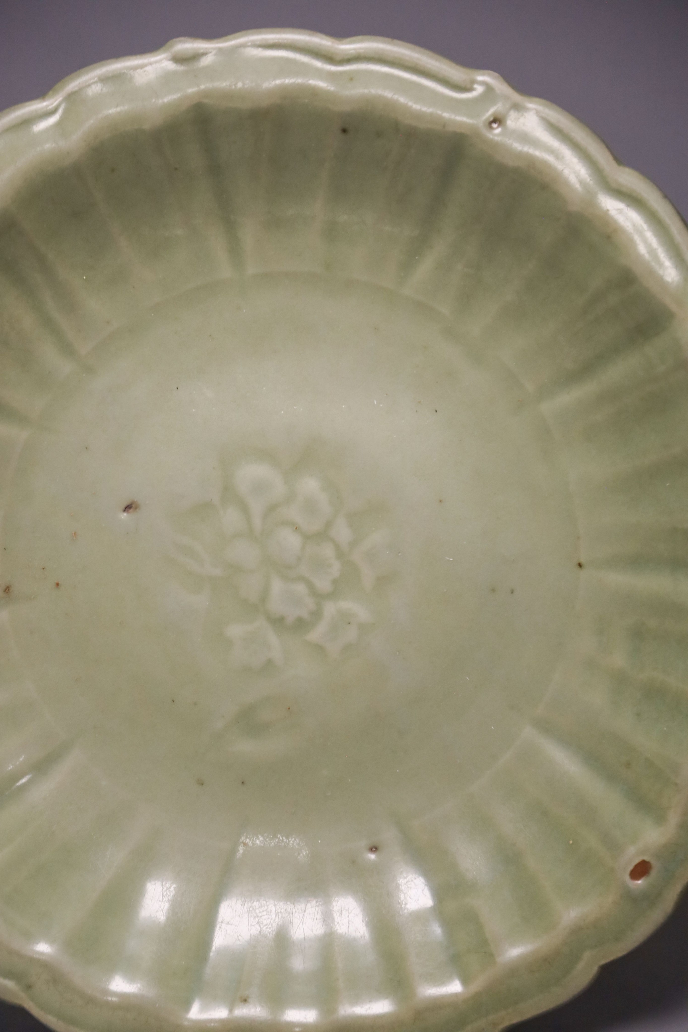 A Chinese Ming Longquan celadon dish, 15th/16th century 31.5cm